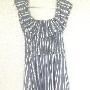 Hollister Navy and White Striped Ruffle Front Sundress